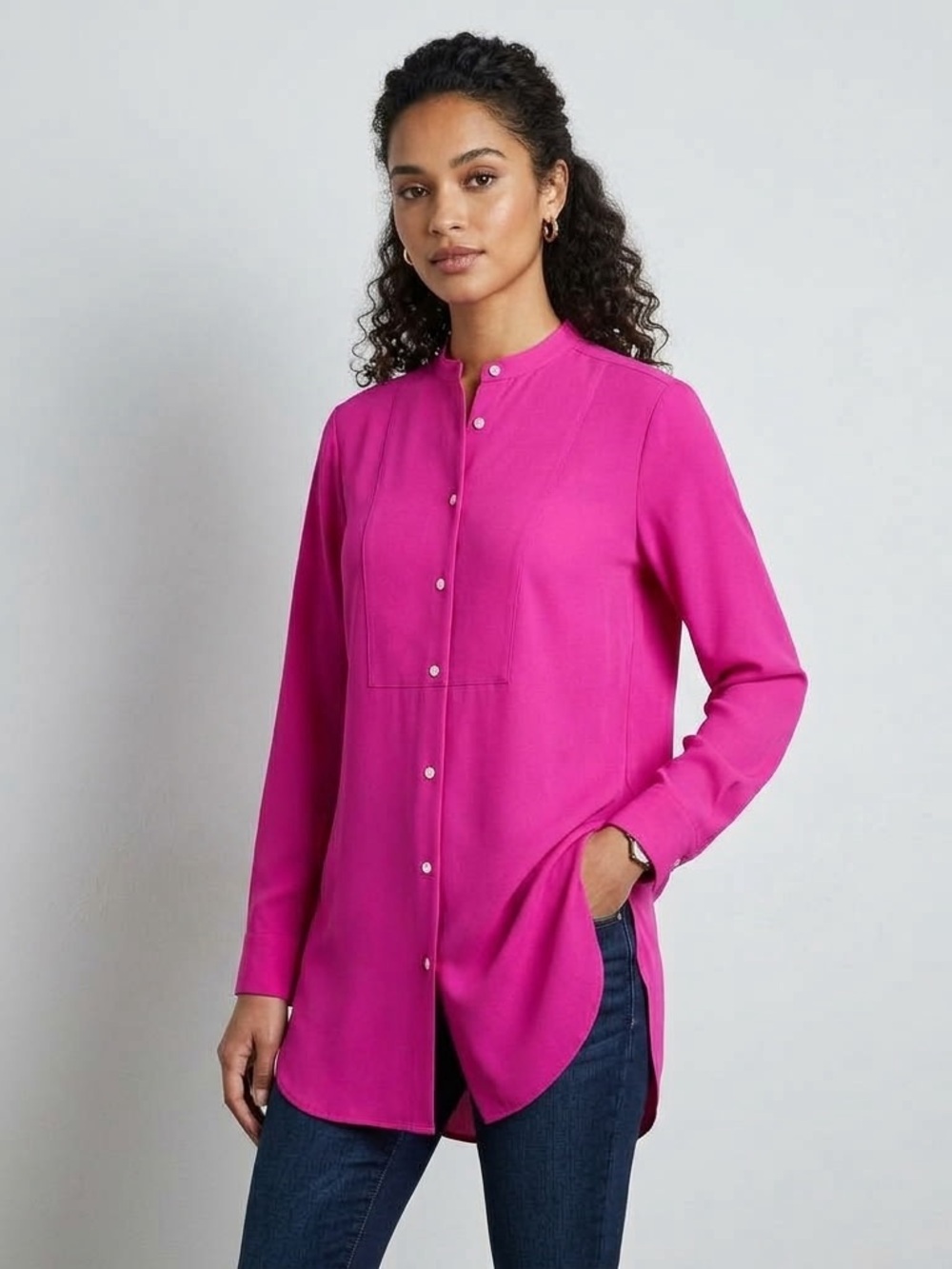 Lauren Ralph Lauren Fuchsia Stand-Collar Button-Down Shirt